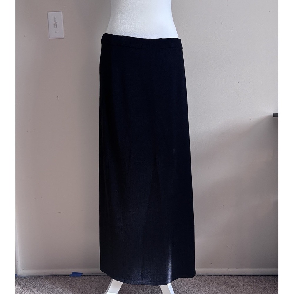St John Basics Womens 8 Medium Long Knit Skirt Black Back Slit Pull On‎ Neutral